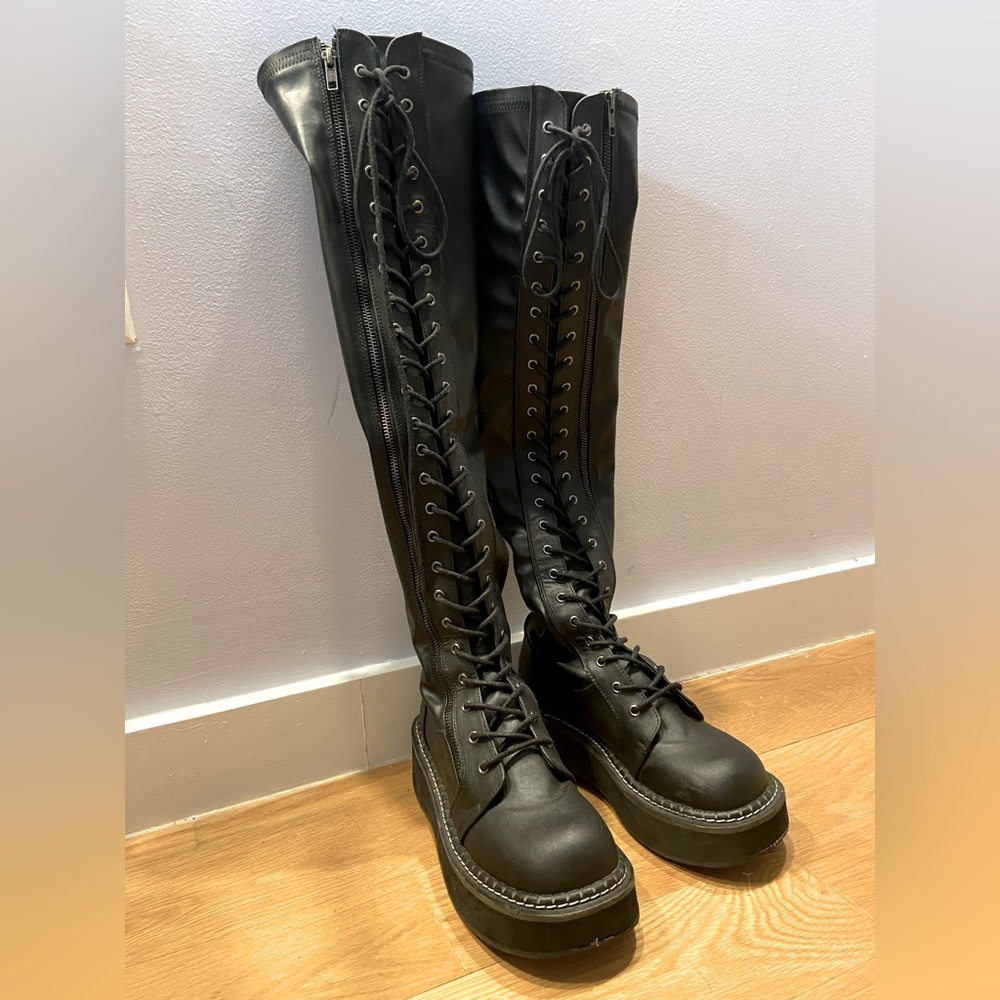 Demonia Emily 375 Black Vegan Leather Boots